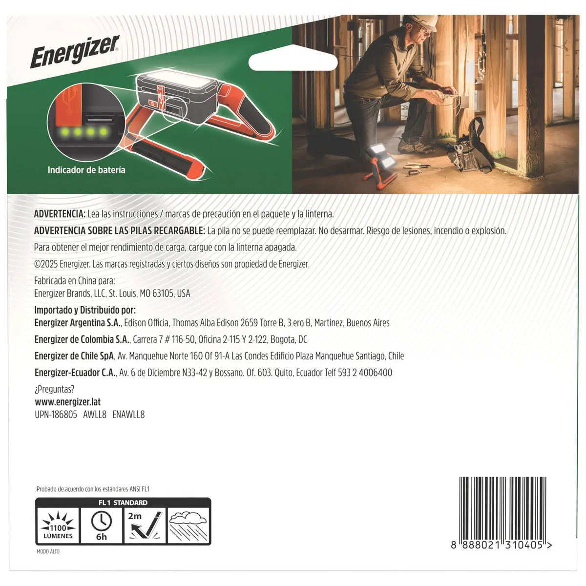 ENERGIZER - Foco de trabajo ajustable 1100 lúmenes