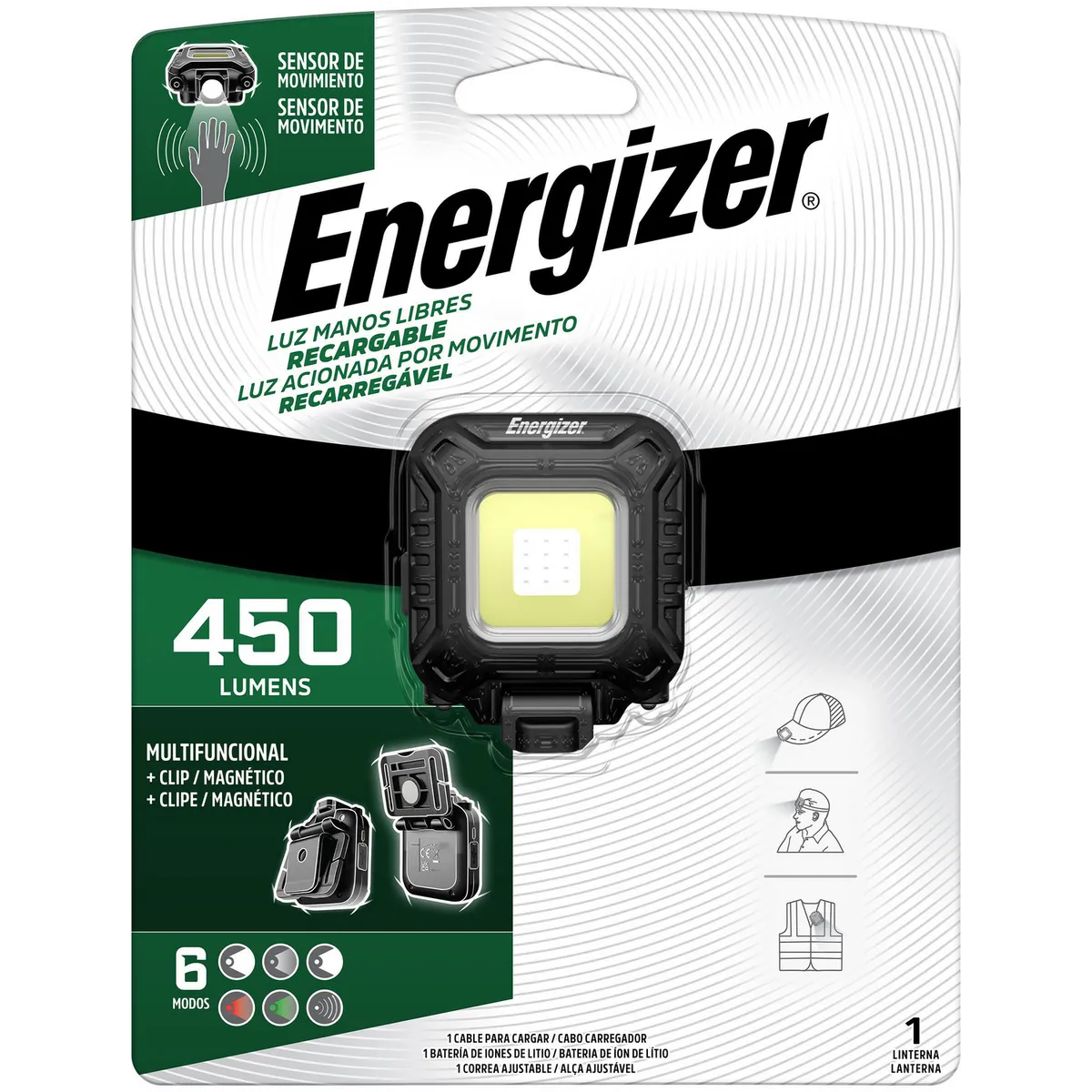 ENERGIZER - Linterna de cabeza manos libres recargable 400 lúmenes