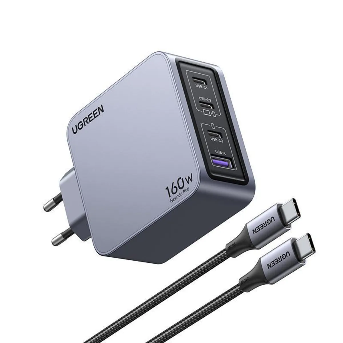 UGREEN - Cargador Slim GaN Tech High Power 160W 3USB-C + 1USB-A + Cable USB-C a USB-C de 1.5m (240W Máx) X763