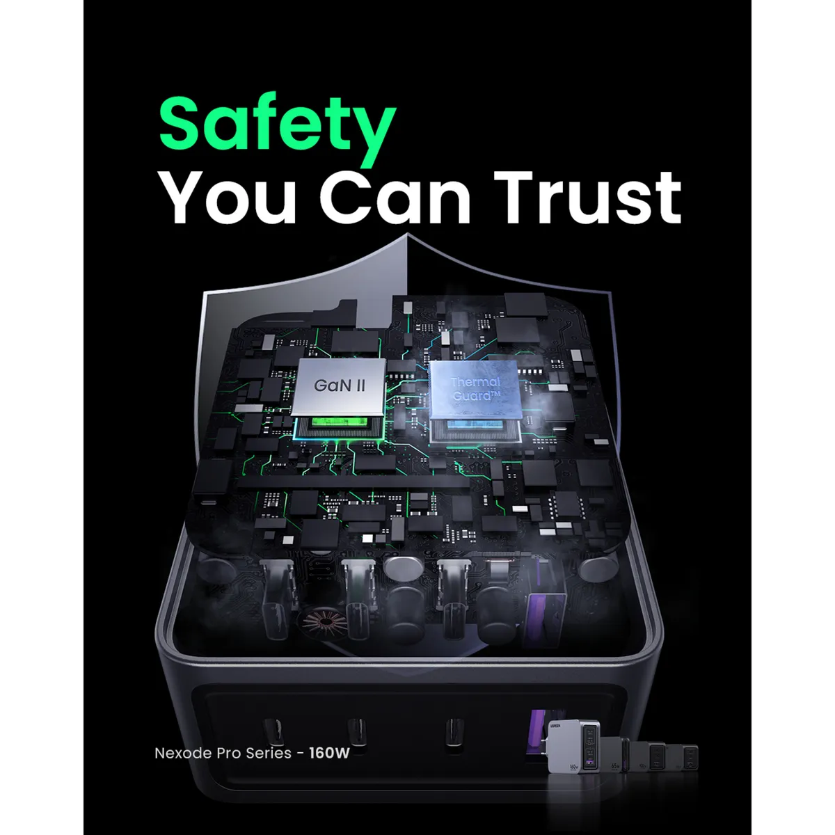 UGREEN - Cargador Slim GaN Tech High Power 160W 3USB-C + 1USB-A + Cable USB-C a USB-C de 1.5m (240W Máx) X763