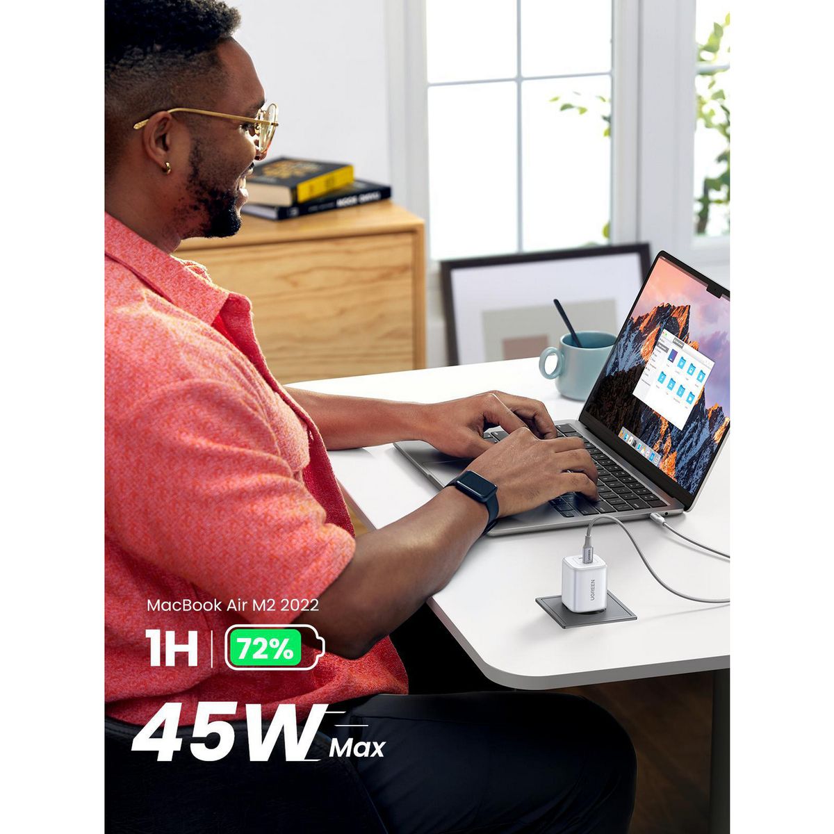 UGREEN - Cargador 45W Nexode GaN Tech PD 2 USB-C Blanco CD294