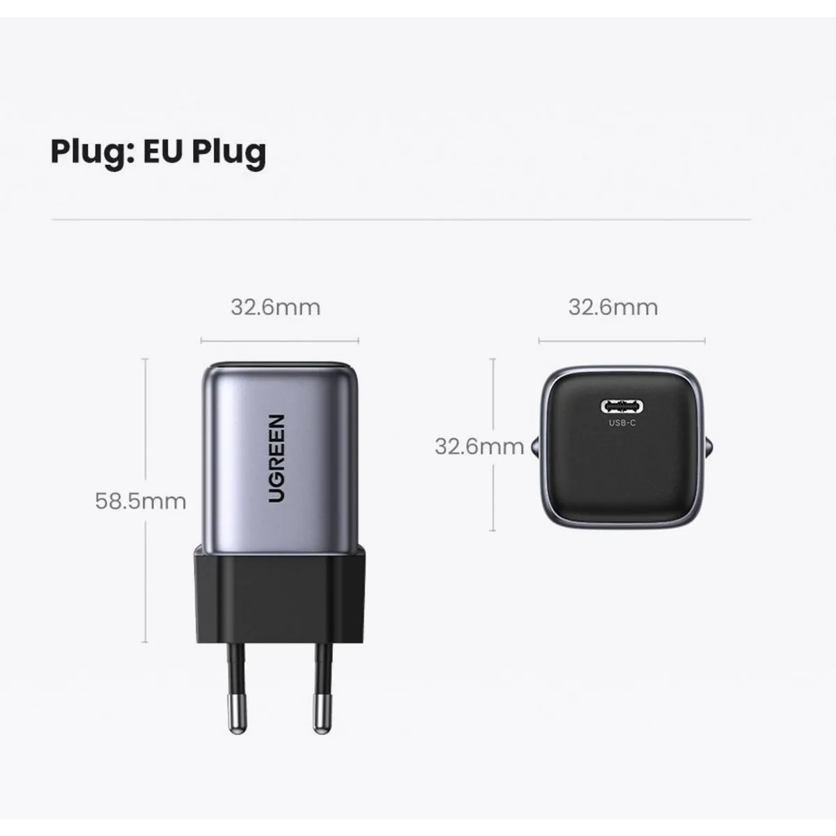 UGREEN - Cargador Mini USB-C 30W Nexode GAN Tech PD Gris CD319