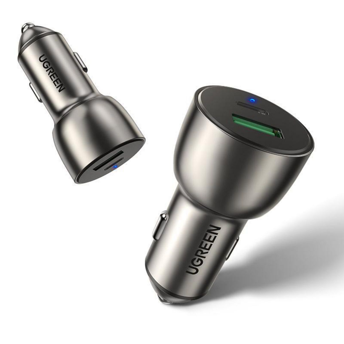 UGREEN - Cargador Automóvil de Doble Puerto USB-C y USB-A de Carga Rápida 52.5W Máx. en Aluminio CD213