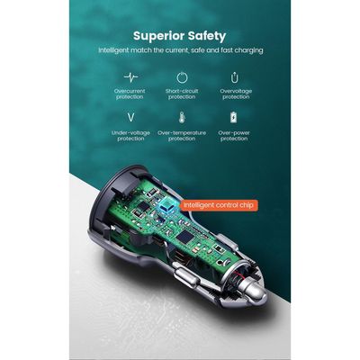 Imagen 2 del producto Cargador Automóvil Doble Puerto Usb C A Carga Rápida 52. 5W