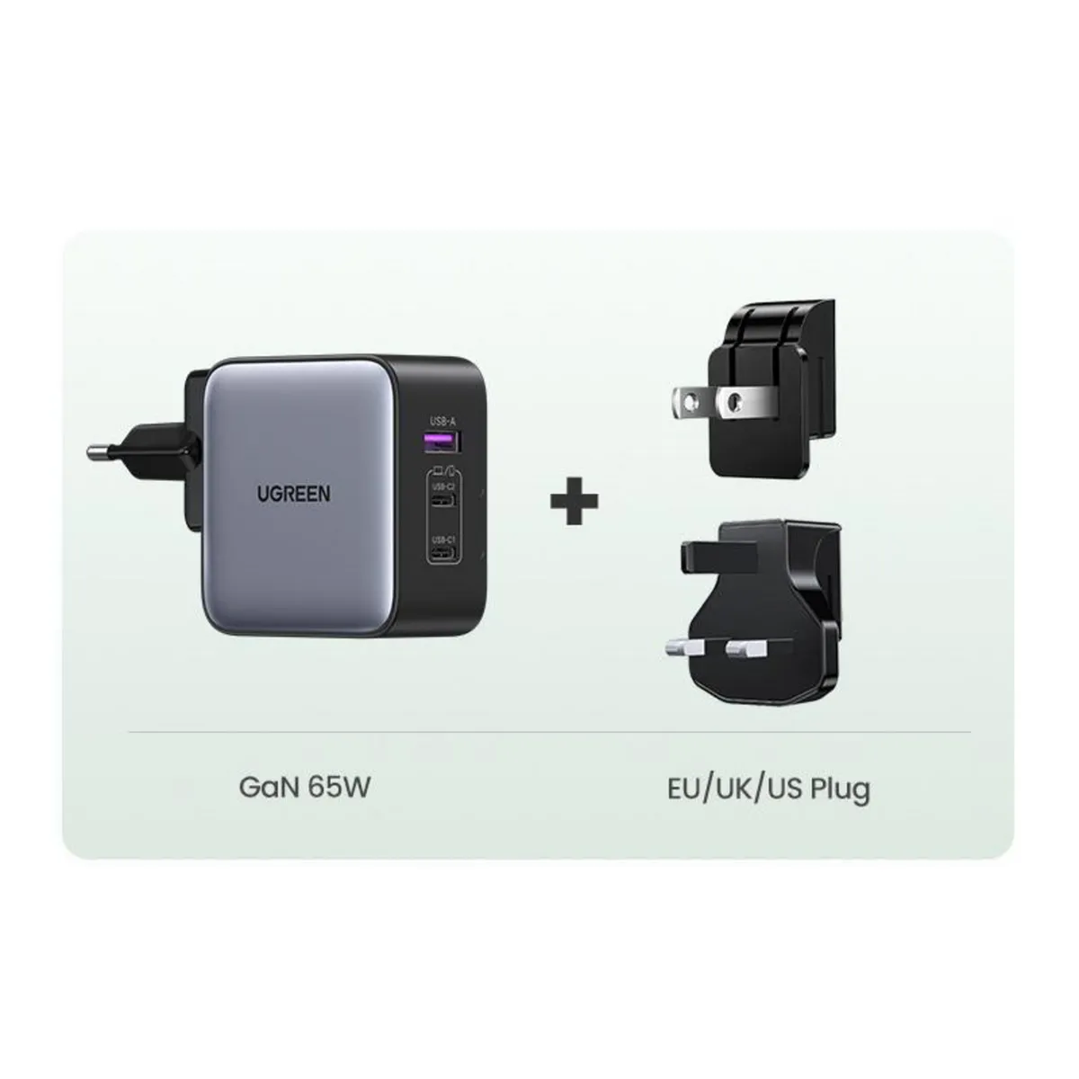 UGREEN - Cargador para Viaje GaN 65W Nexode con 2 Puertos USB-C + 1 Puerto USB-A CD296