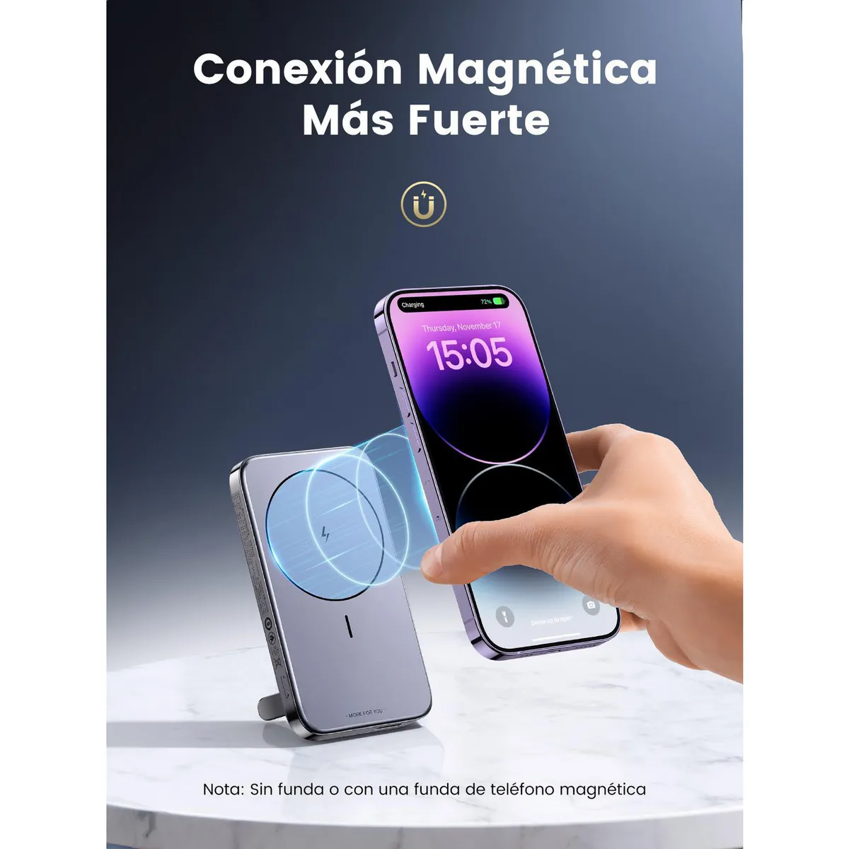 UGREEN - Batería Portátil Magnética 10.000mAh Mini con Carga Inalámbrica 20W Gris PB206