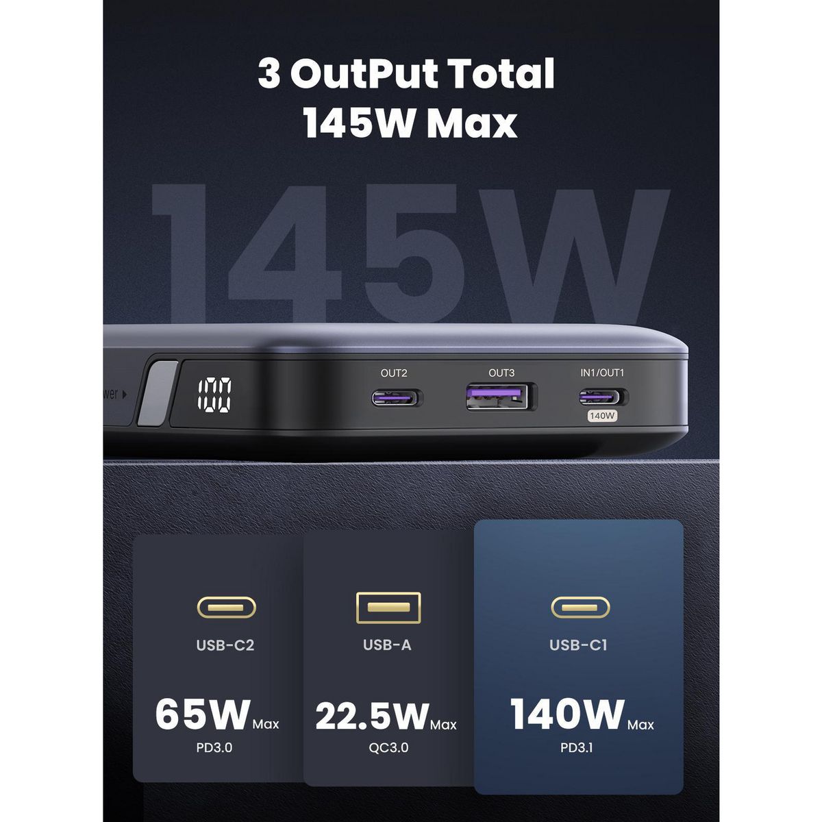 UGREEN - Batería Portátil 25.000mAh Power Delivery 145W Ultra PB205