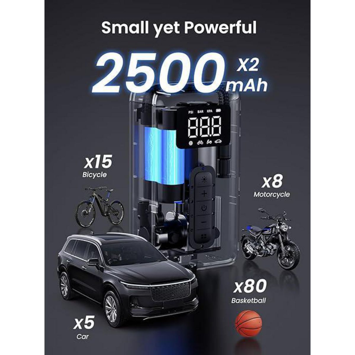 UGREEN - Inflador Portátil Recargable Ugreen 150 psi para Neumáticos Negro