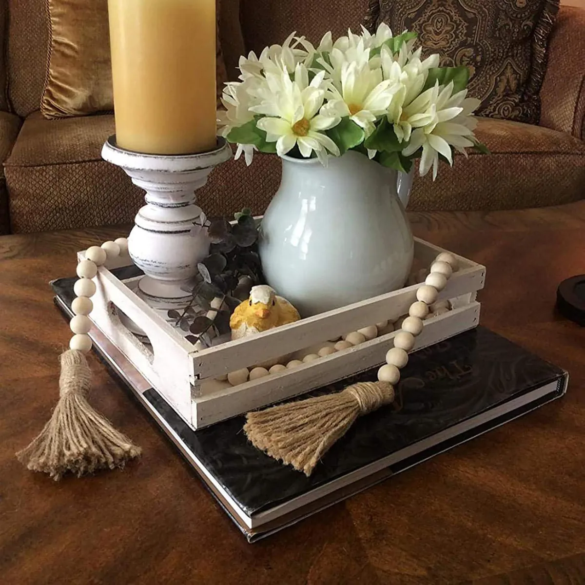 SOHOGAR - Cuentas De Madera/yute 100 cm Color Beige