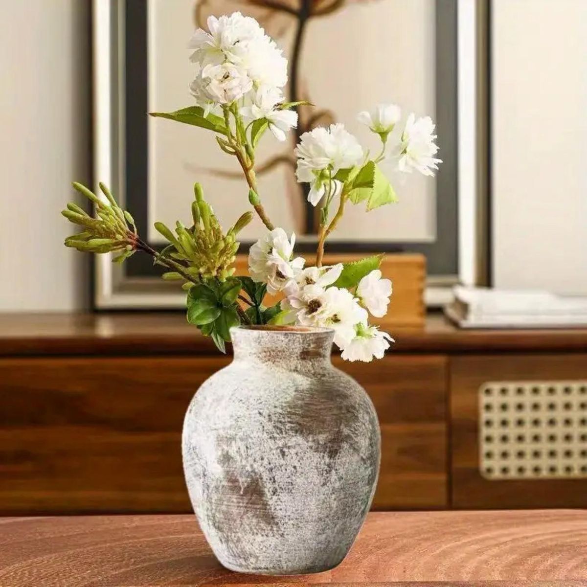 SOHOGAR - Jarrón De Cerámica Rústica Beige 15 cm