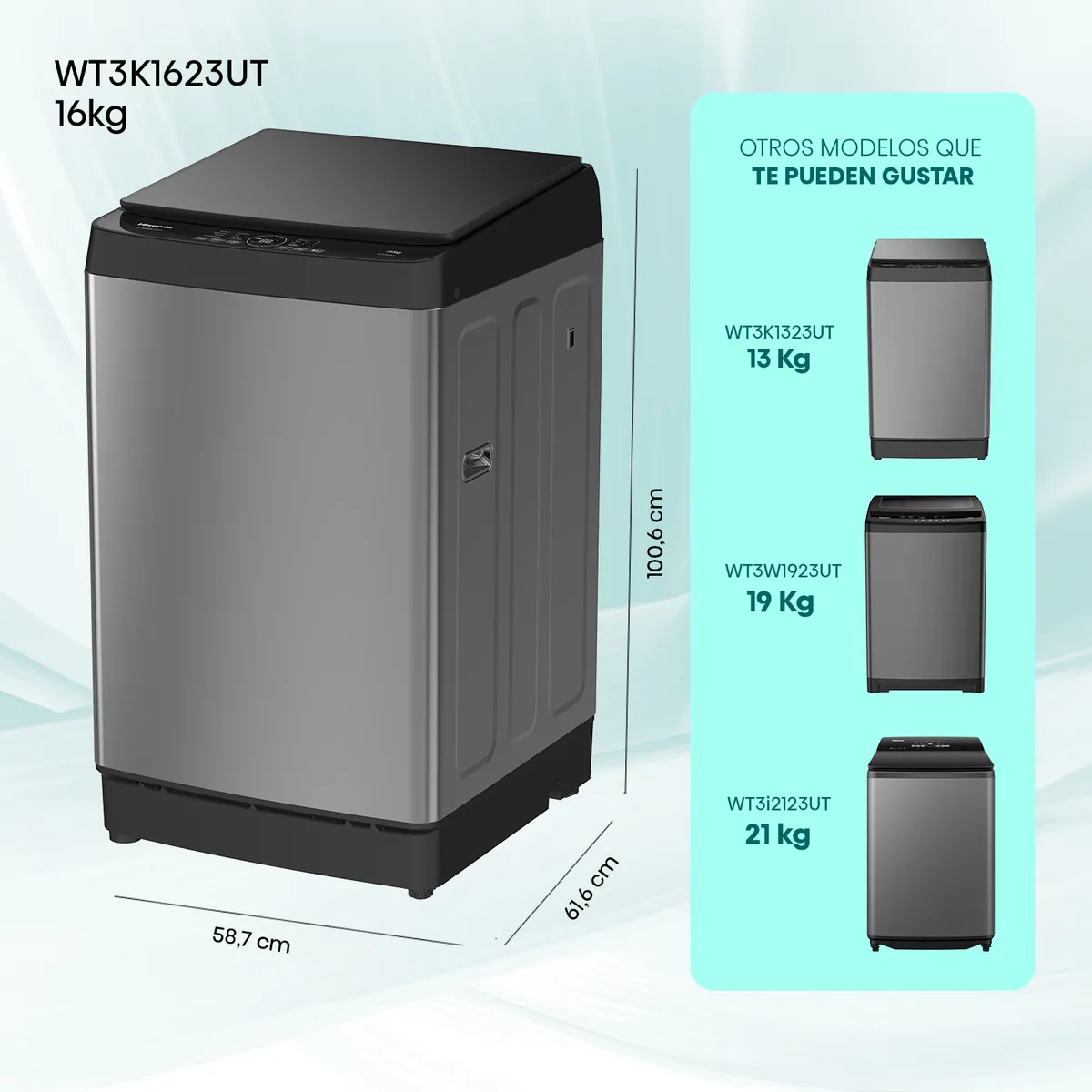 HISENSE - Lavadora Carga Superior 16 Titanium Gray WT3K1623UT