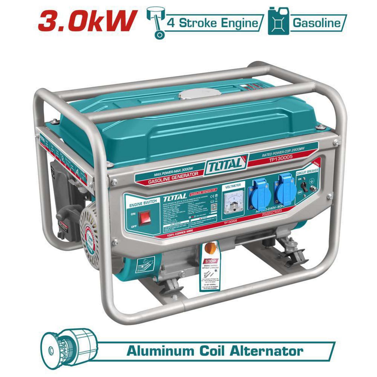 TOTAL TOOLS - Generador a Gasolina Partida Eléctrica 3 kW 15 l