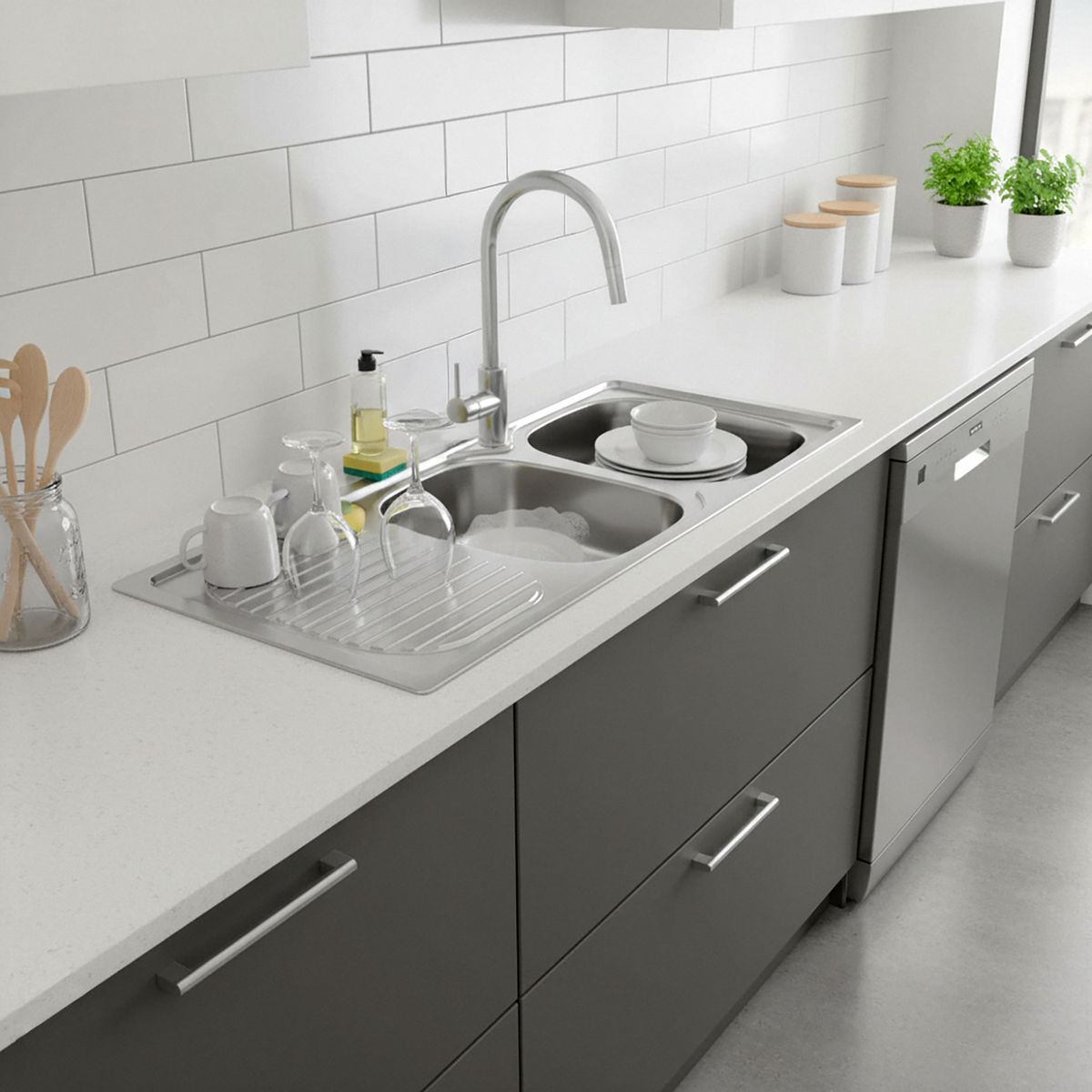 TRAMONTINA - Lavaplato Sobreponer Secador Izquierdo 2 Cubeta(s) 120x15x50 cm Acero inoxidable