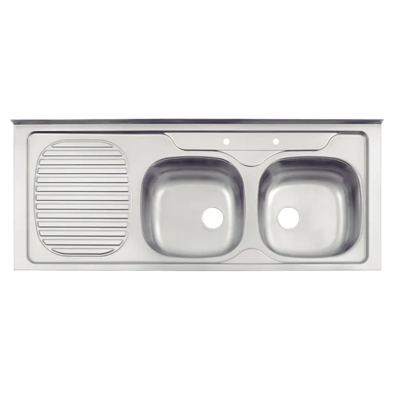 Lavaplatos Sobreponer Secador Izquierdo 2 Cubeta(s) 120x15x50 cm Acero inoxidable