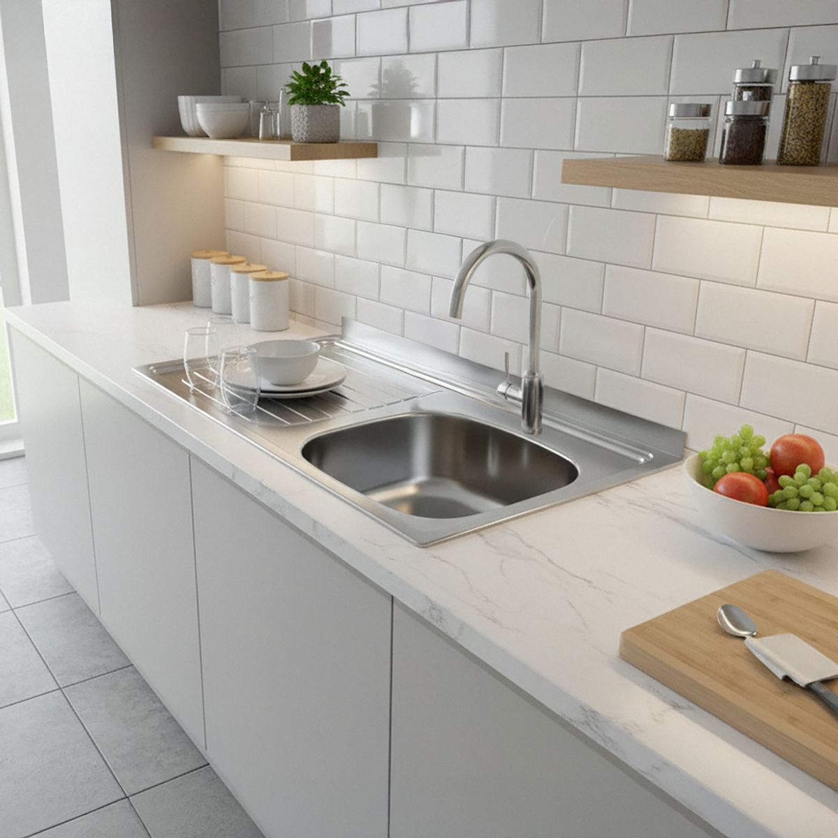 TRAMONTINA - Lavaplatos Sobreponer Secador Izquierdo 1 Cubeta(s) 52x19x13 cm Acero inoxidable