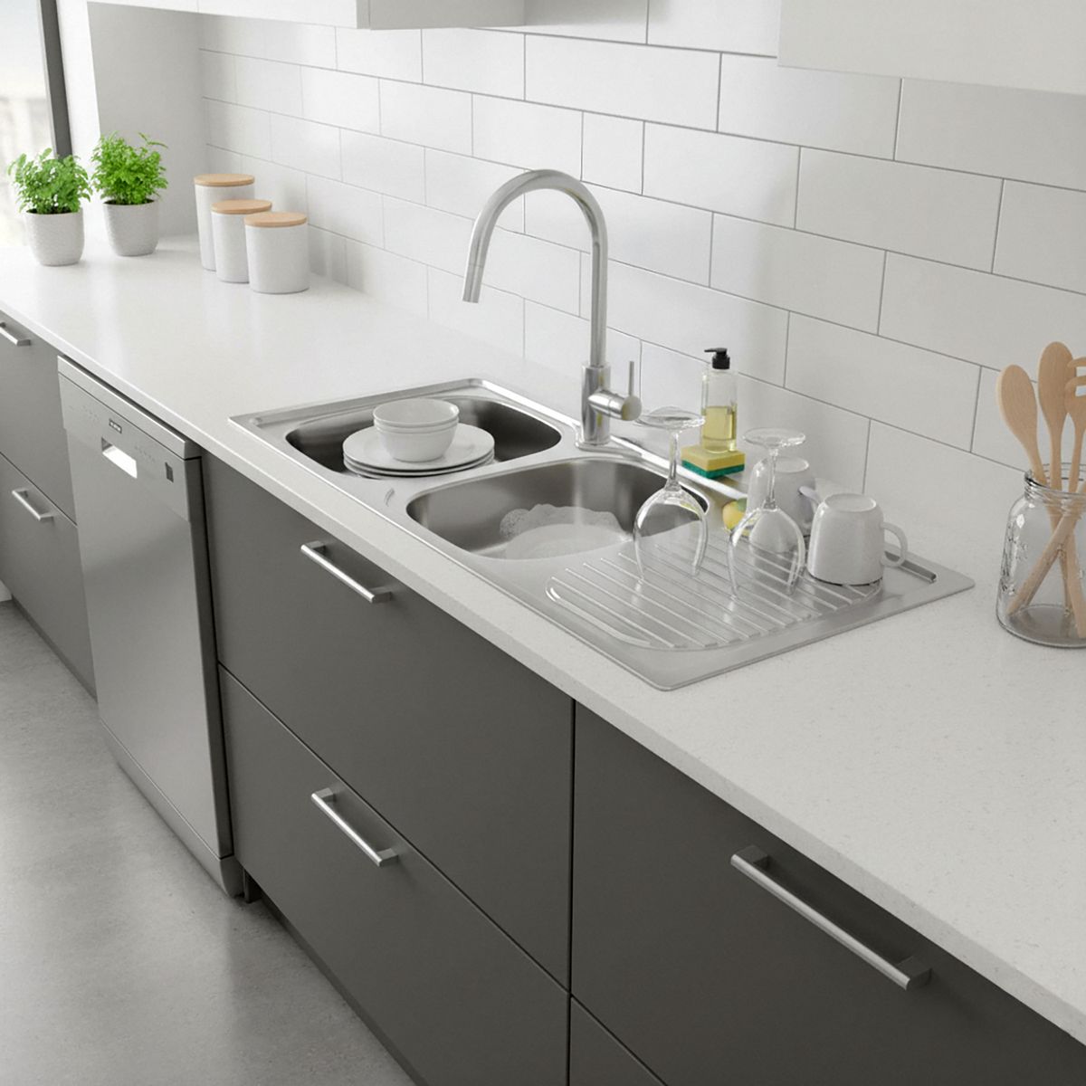 TRAMONTINA - Lavaplatos Sobreponer Secador Derecho 2 Cubeta(s) 50x15x120 cm Acero inoxidable