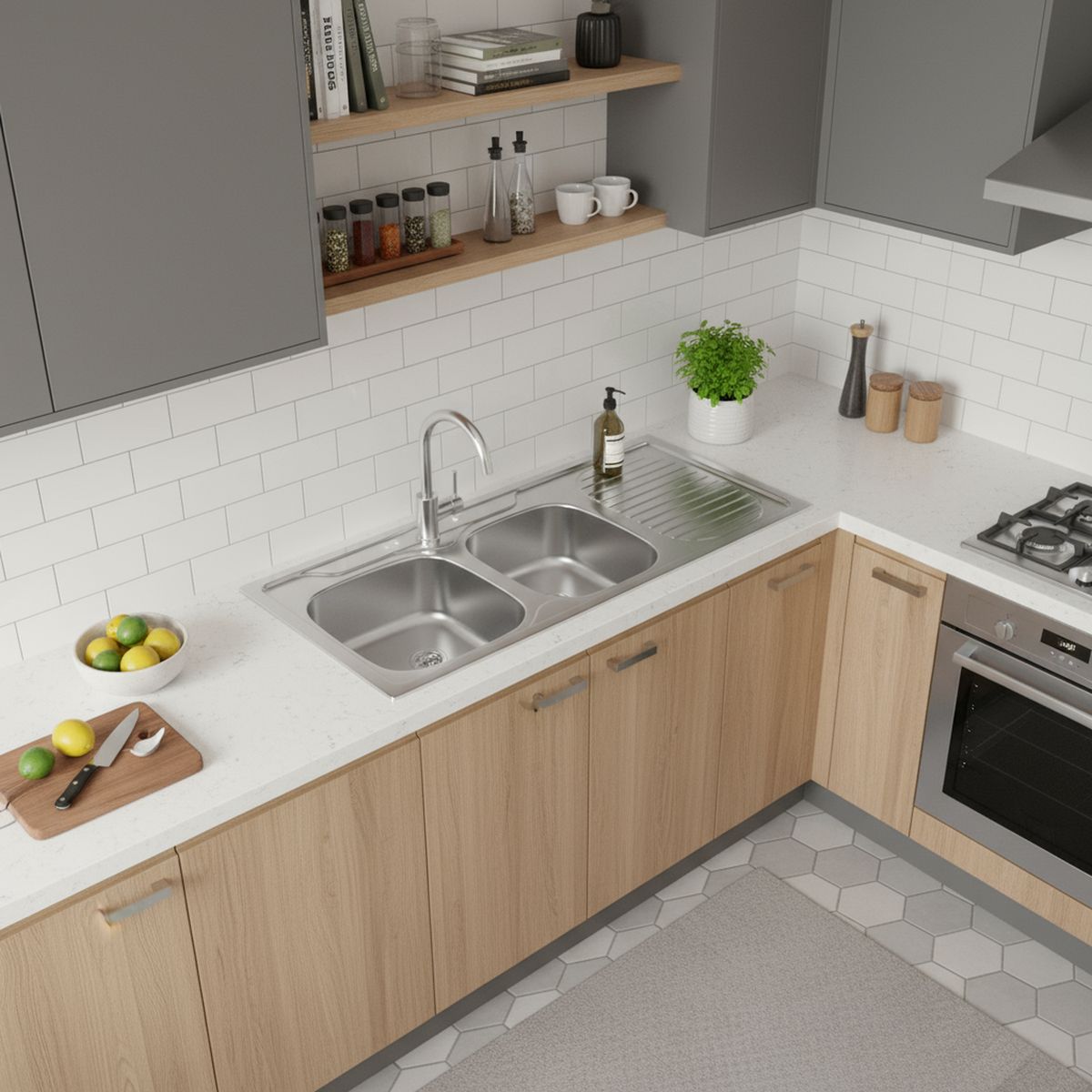 TRAMONTINA - Lavaplatos Sobreponer Secador Derecho 2 Cubeta(s) 120x15x50 cm Acero inoxidable