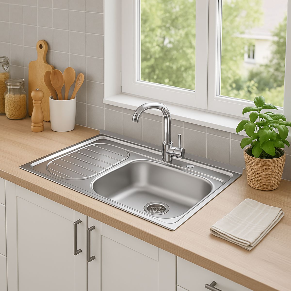 TRAMONTINA - Lavaplatos Sobreponer Secador Izquierdo 1 Cubeta(s) 52x19x13 cm Acero inoxidable