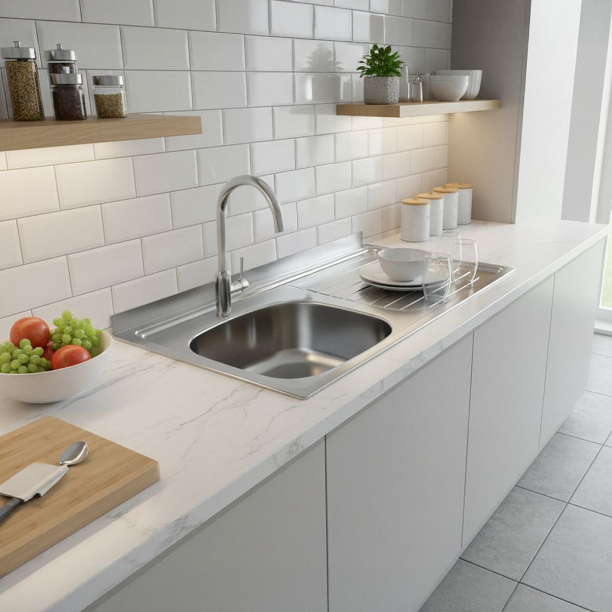 TRAMONTINA - Lavaplatos Sobreponer Secador Derecho 1 Cubeta(s) 52x19x13 cm Acero inoxidable