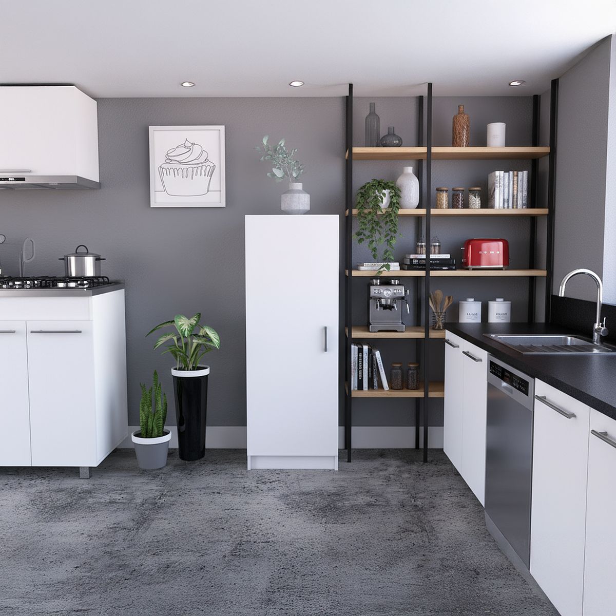 TUHOME - Mueble de cocina despensa Belleria 1 puerta blanco