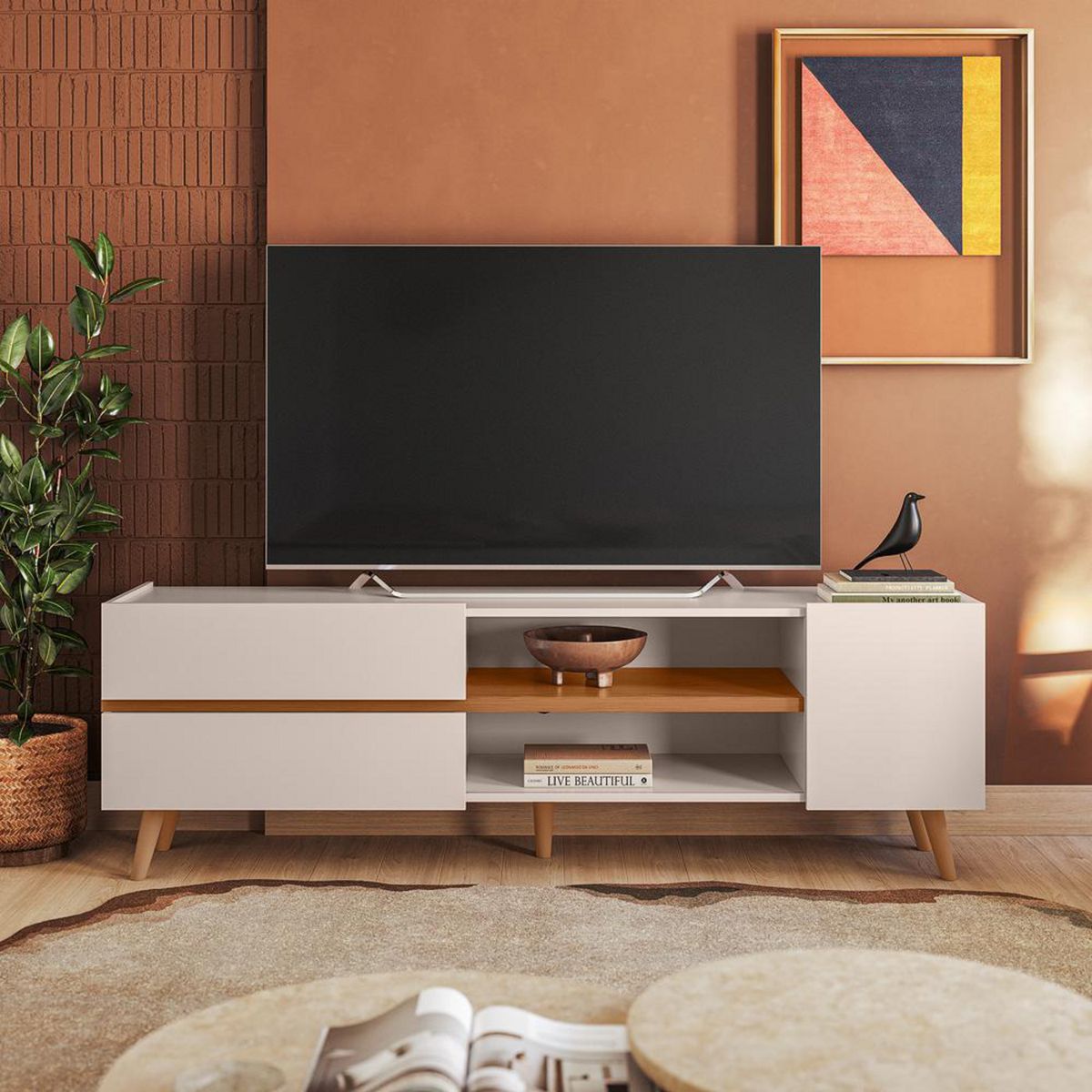 ALTAVISION - Rack TV 65 " Purus OFF Blanco Café 160x51.6x37.9 cm