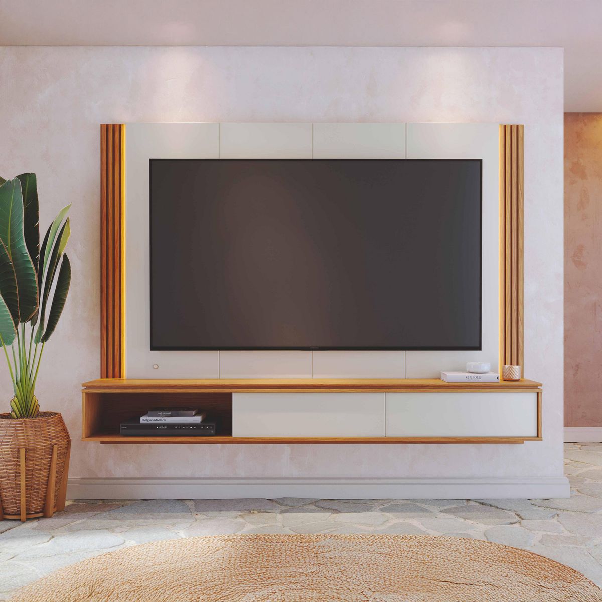 ALTAVISION - Panel TV 75 " Loa WH Blanco café 216.8x165x35 cm