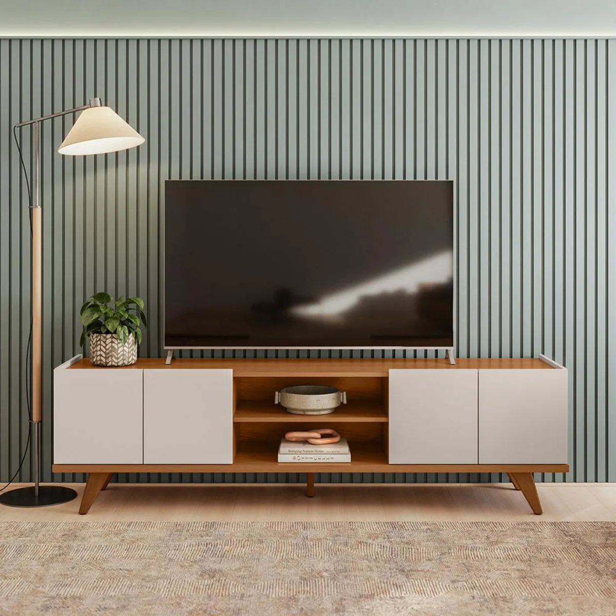 ALTAVISION - Rack TV 75 " Brazos OFF Blanco Café 180x51x39.3 cm