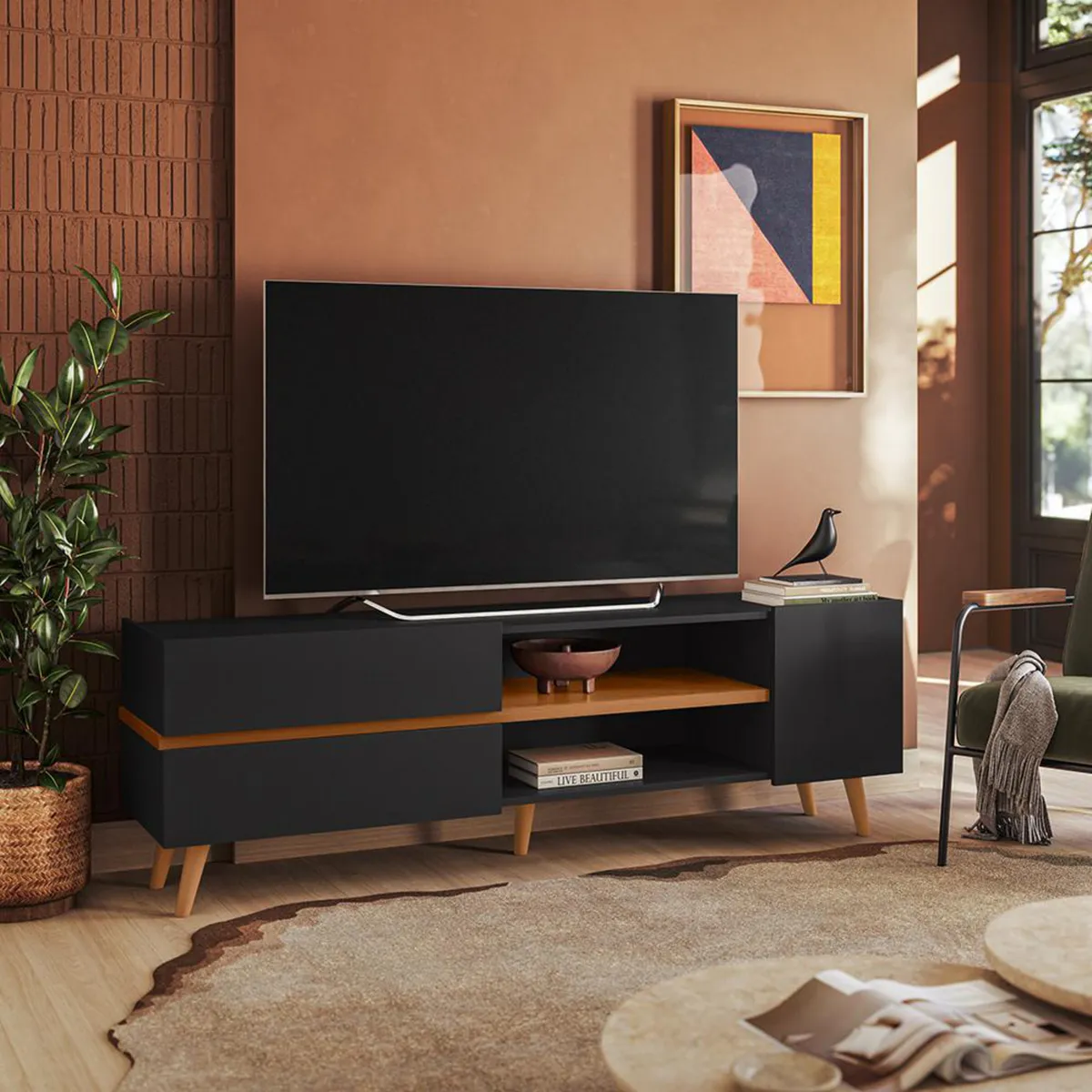 ALTAVISION - Rack TV 65 " Purus PR Negro café 160x51.6x37.9 cm