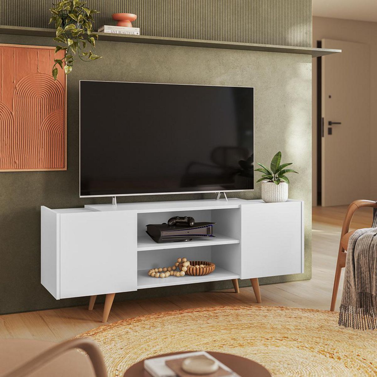 ALTAVISION - Rack TV 55 " River Off Blanco Off/Café 136x54.5x36.3 cm