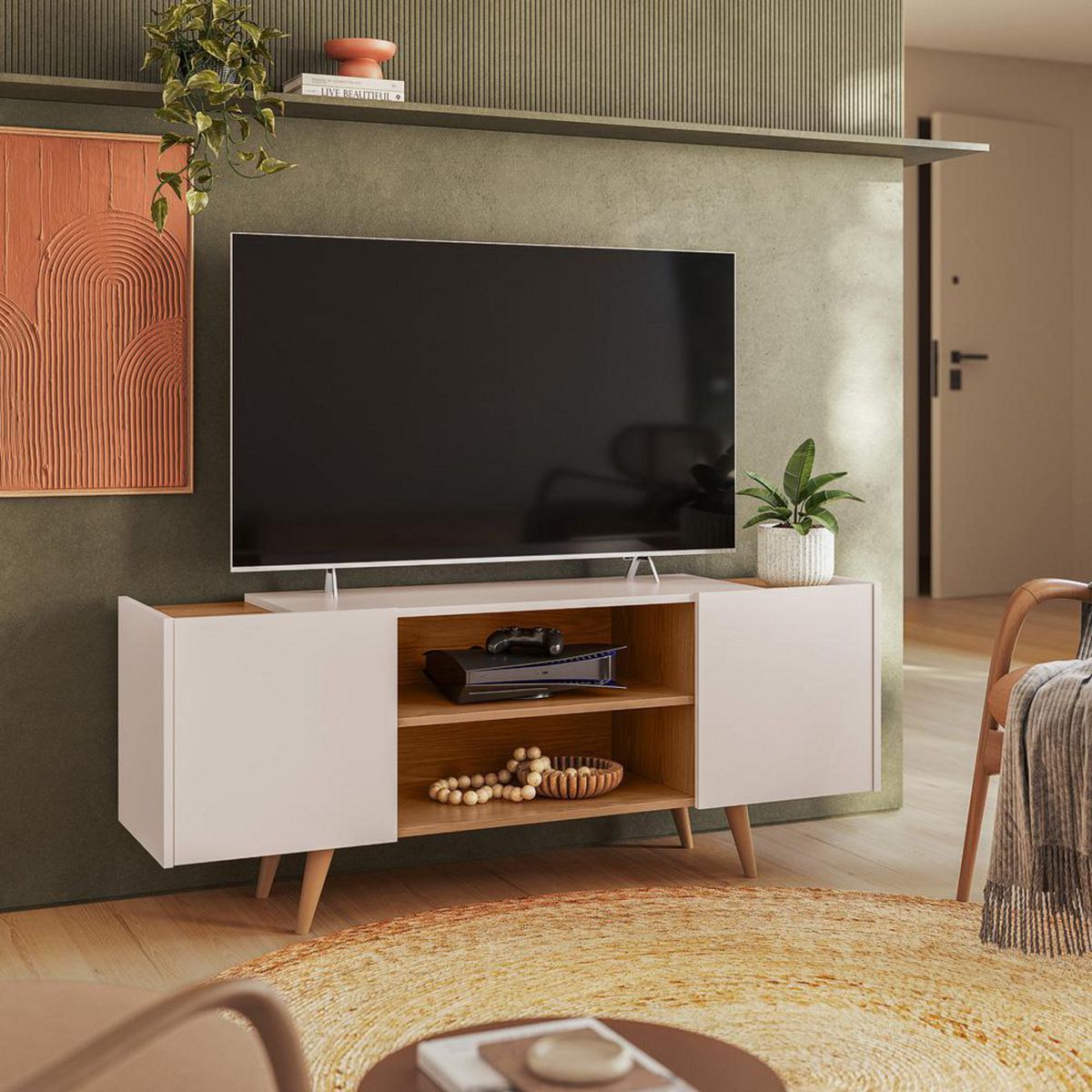 ALTAVISION - Rack TV 55 " River WH Blanco café 136x54.5x36.3 cm