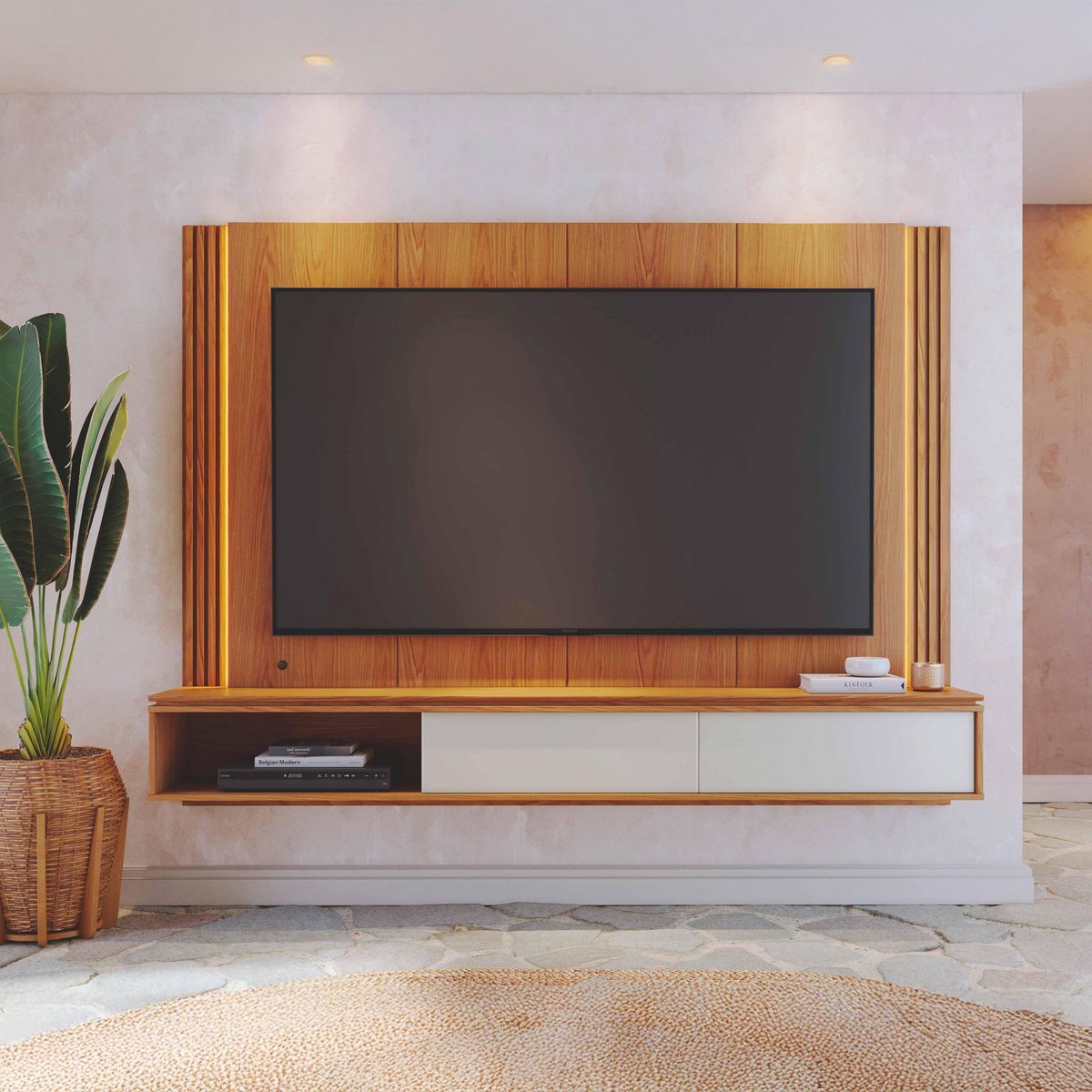 ALTAVISION - Panel TV 75 " Loa FR Café blanco 216.8x165x35 cm