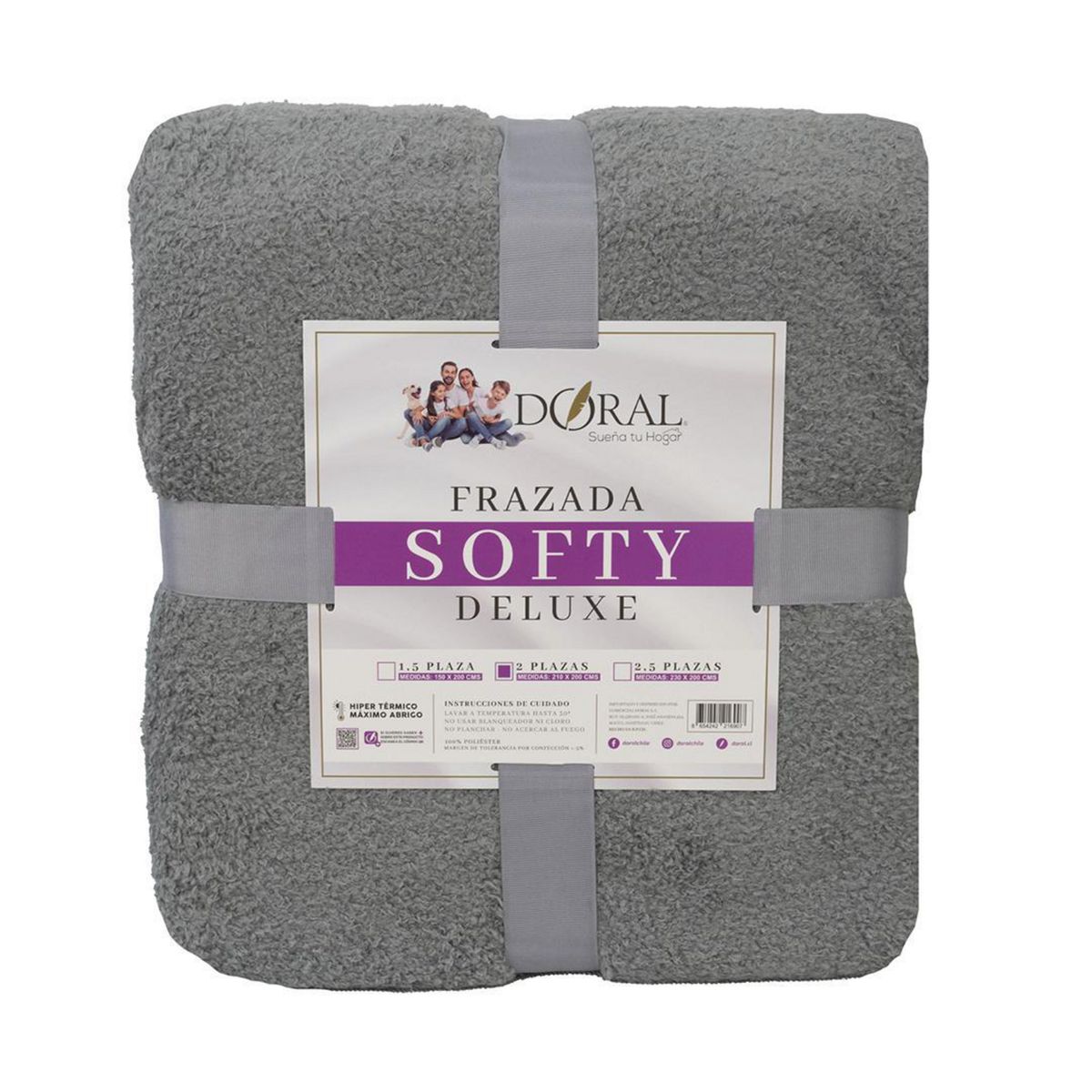 DORAL - Frazada Softy Deluxe 2 plazas Gris Claro