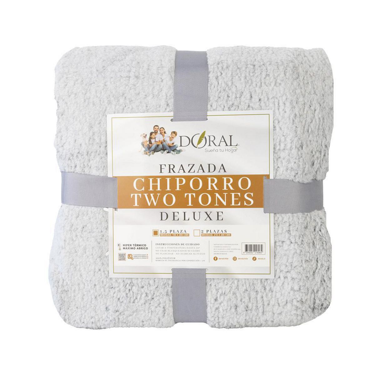 DORAL - Frazada Chiporro Two Tones Deluxe 1.5 plazas Gris Claro