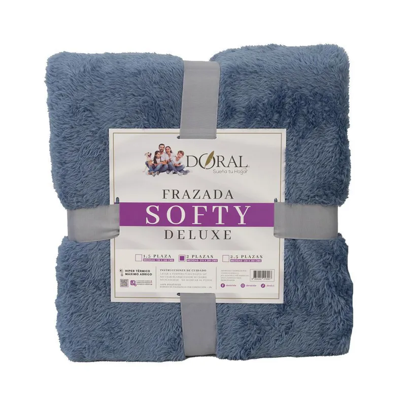 DORAL - Frazada Softy Deluxe 2 plazas Celeste