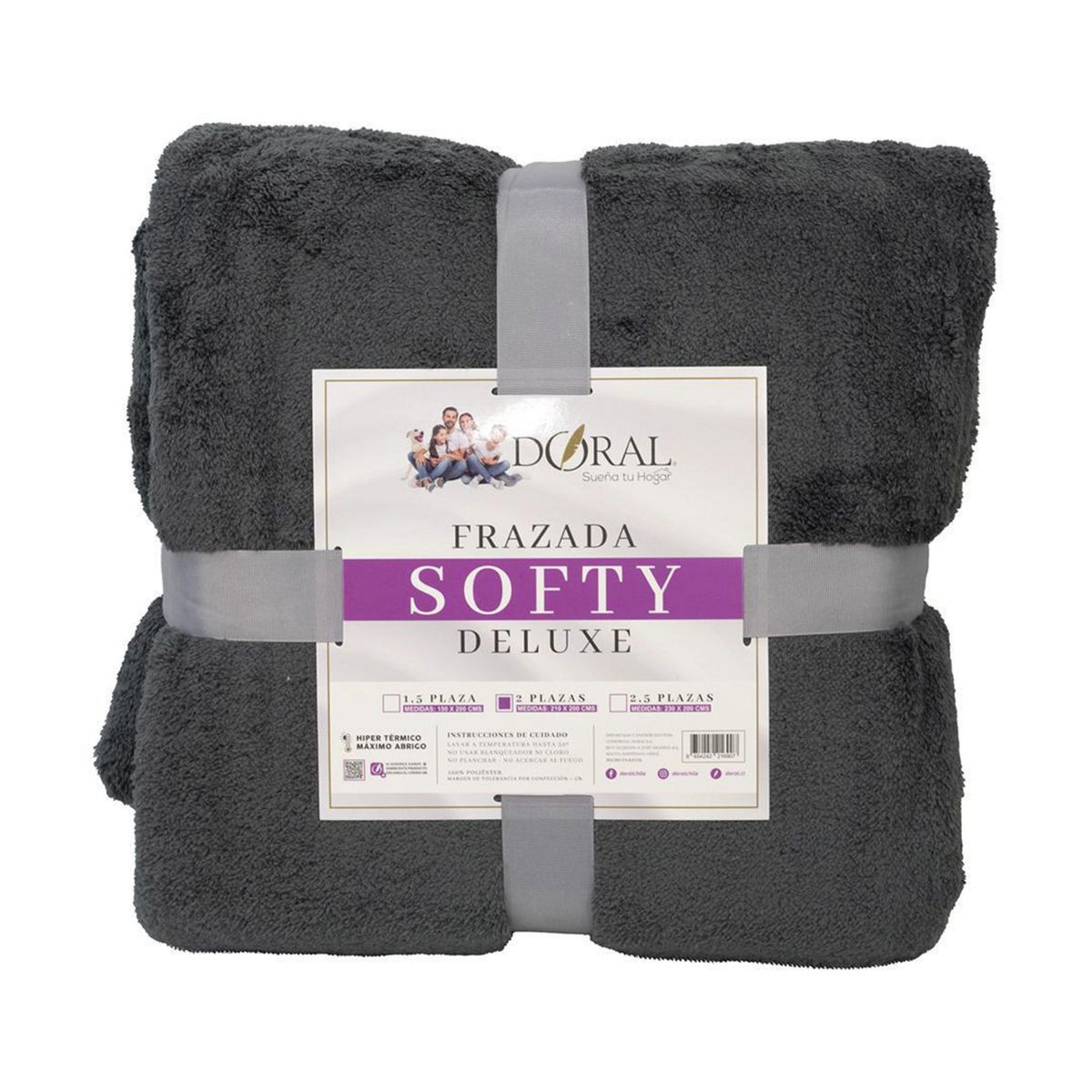 DORAL - Frazada Softy Deluxe 2 plazas Gris Oscuro