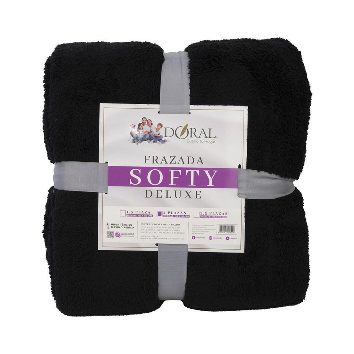 DORAL - Frazada Softy Deluxe 2 plazas Negro