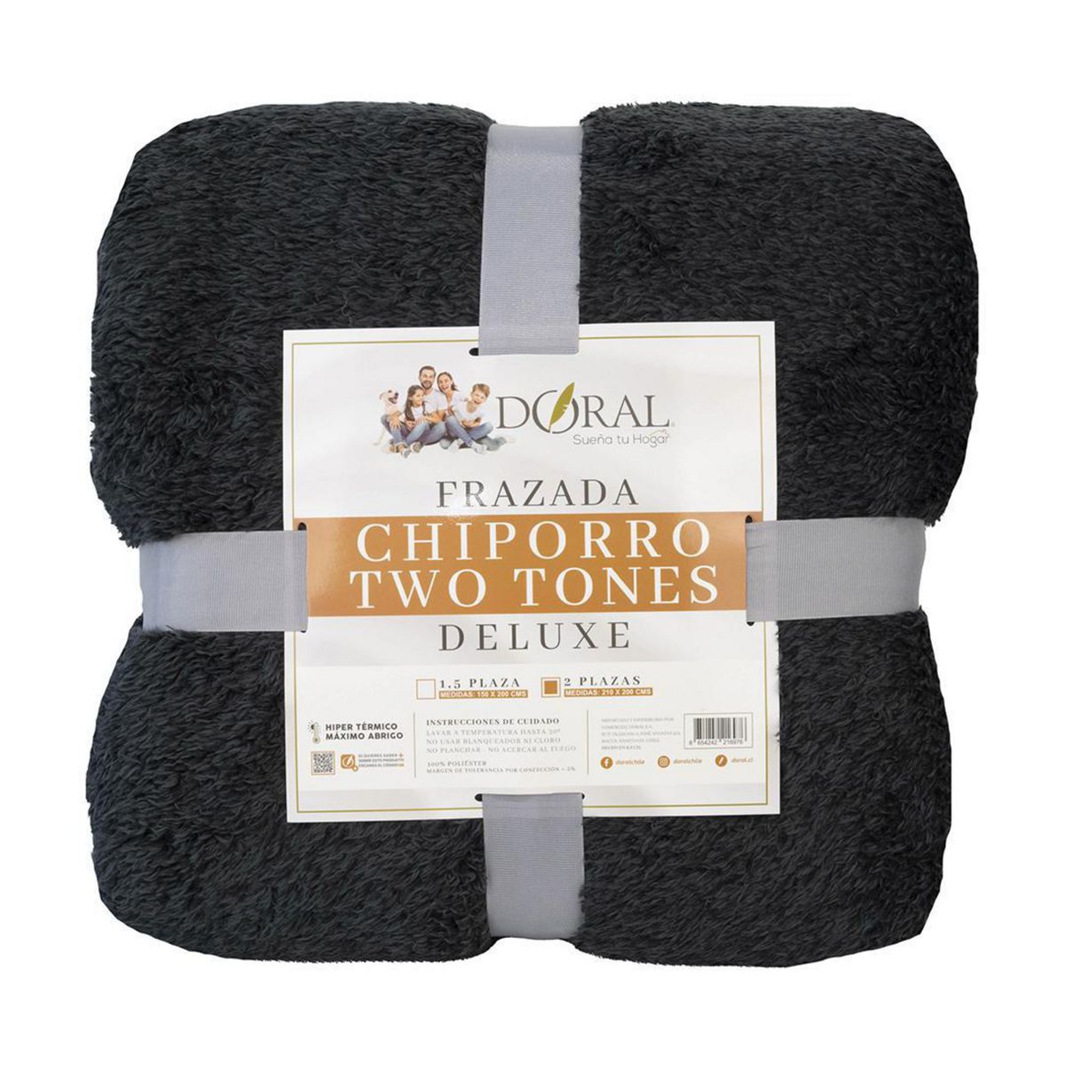 DORAL - Frazada Chiporro Two Tones Deluxe 2 plazas Gris Oscuro
