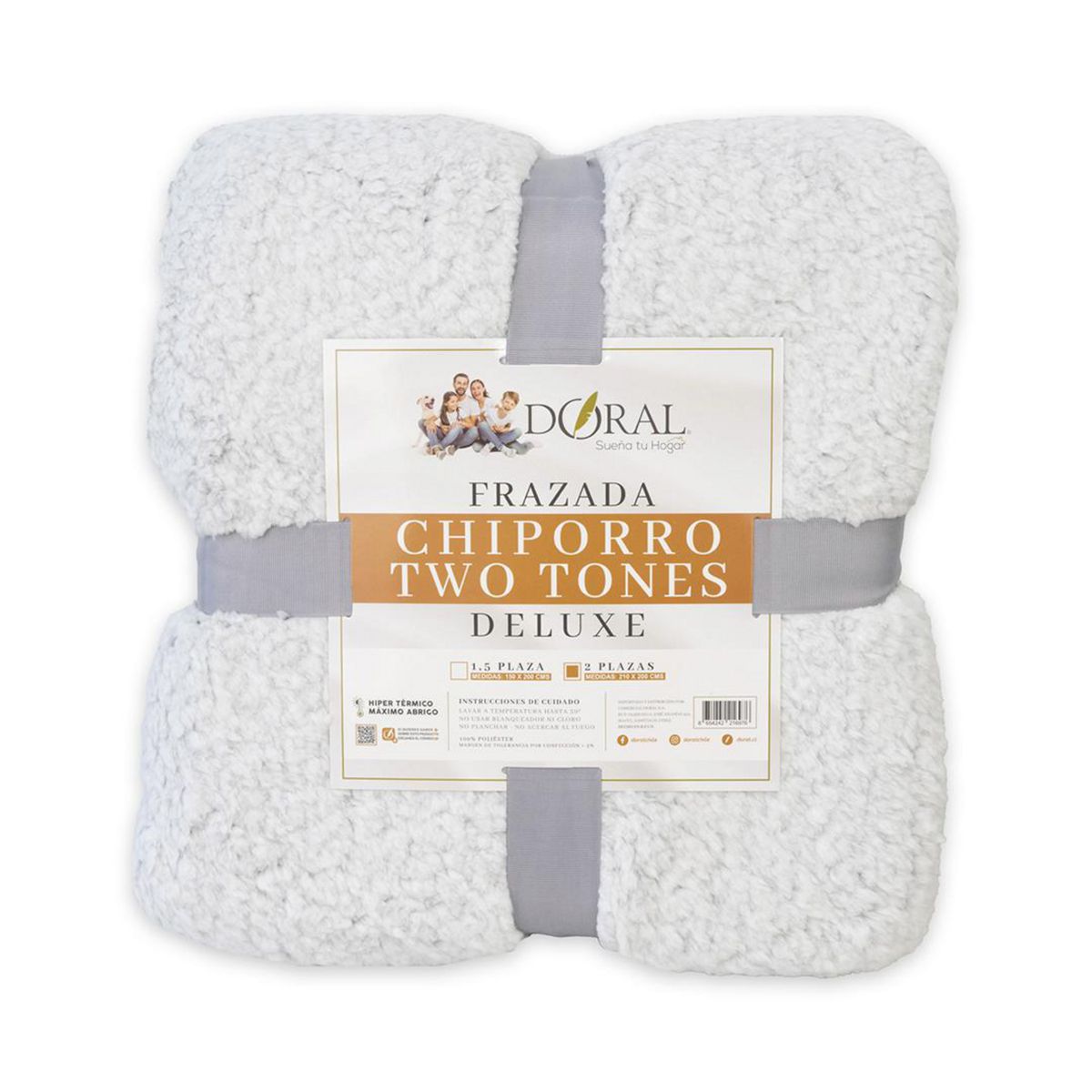 DORAL - Frazada Chiporro Two Tones Deluxe 2 plazas Gris Claro