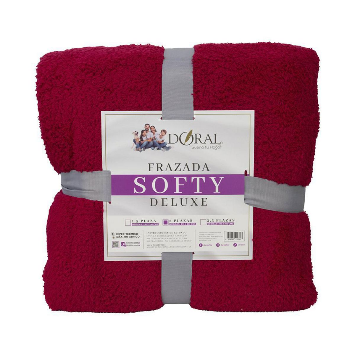 DORAL - Frazada Softy Deluxe 2 plazas Burdeo