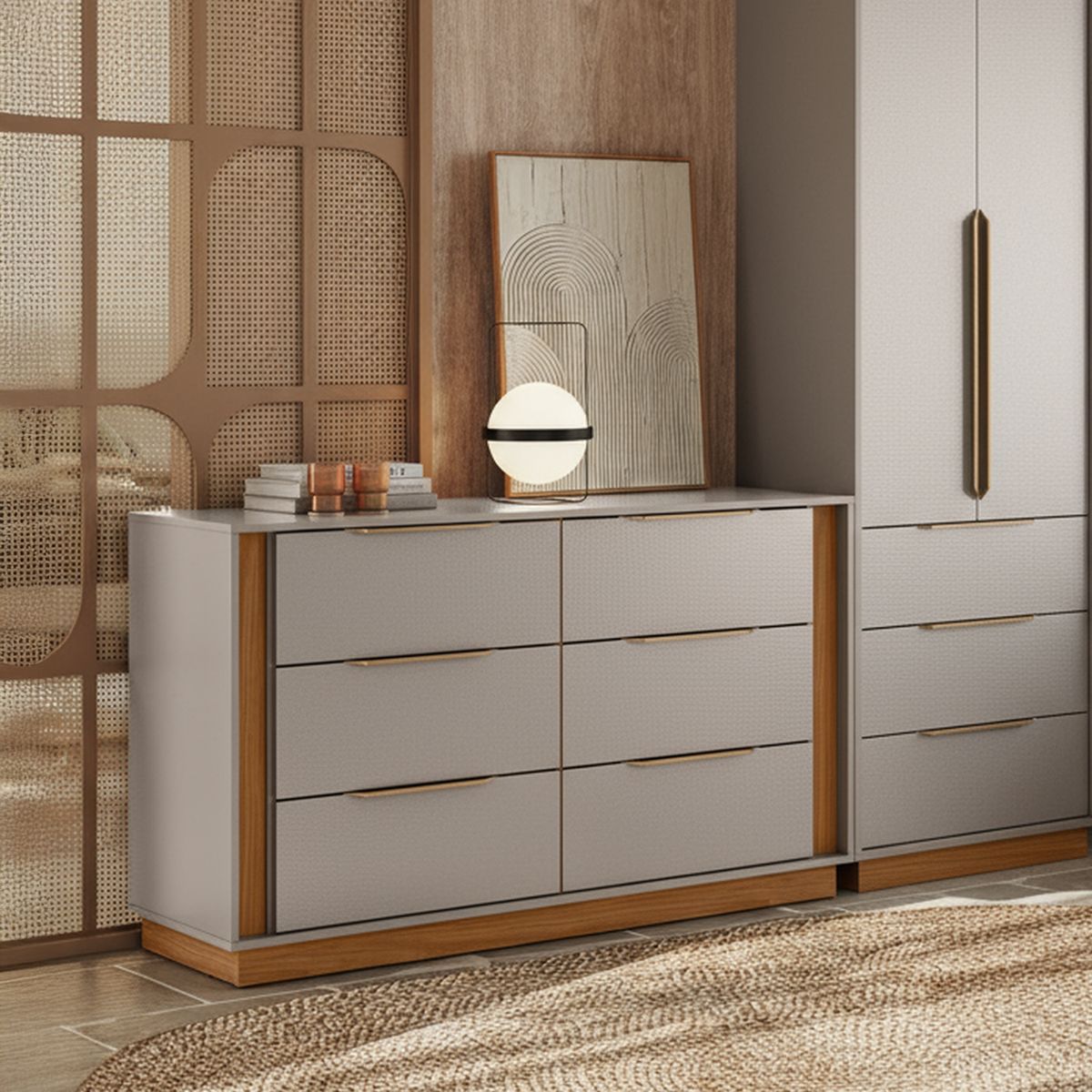 ONESSTA - Cómoda 6 Cajón(es) Giardino 136x82.5x45 cm Noguera/nude