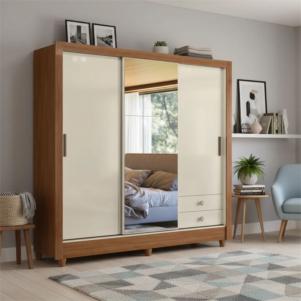 ONESSTA - Closet 3 Puerta(s) 2 Cajón(es) 5 Repisa(s) 171.5x191x46 cm Jequitiba/OFF White