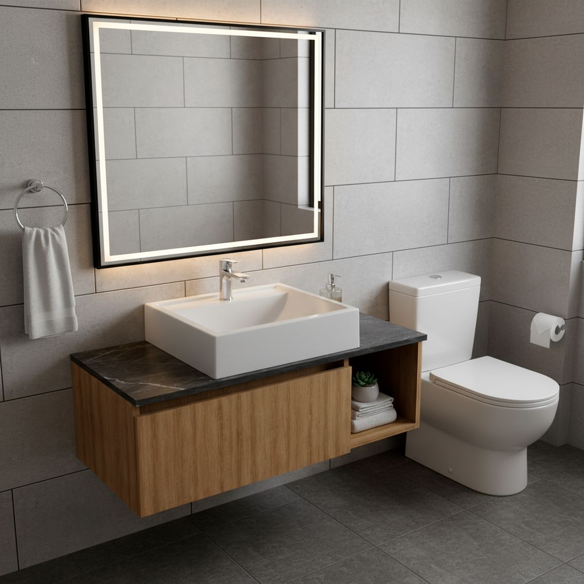 TECNOMOBILI - Mueble de baño BN3601.0104 Almendra/mármol lunar 80x26.5x38.7 cm