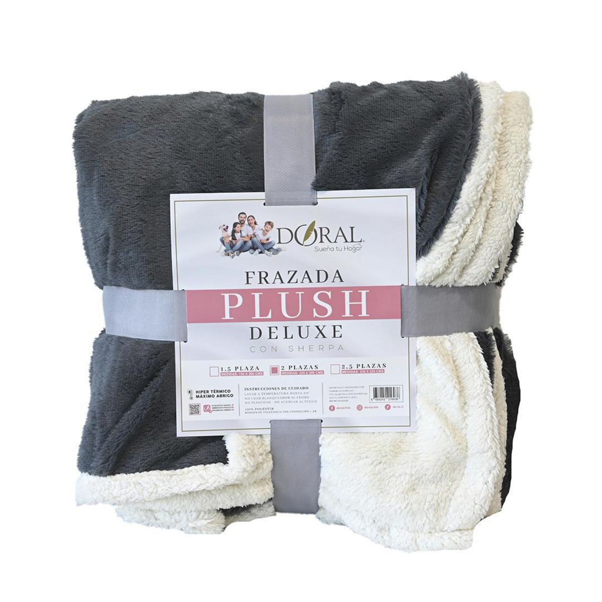 DORAL - Frazada Deluxe 2 plazas Gris Oscuro