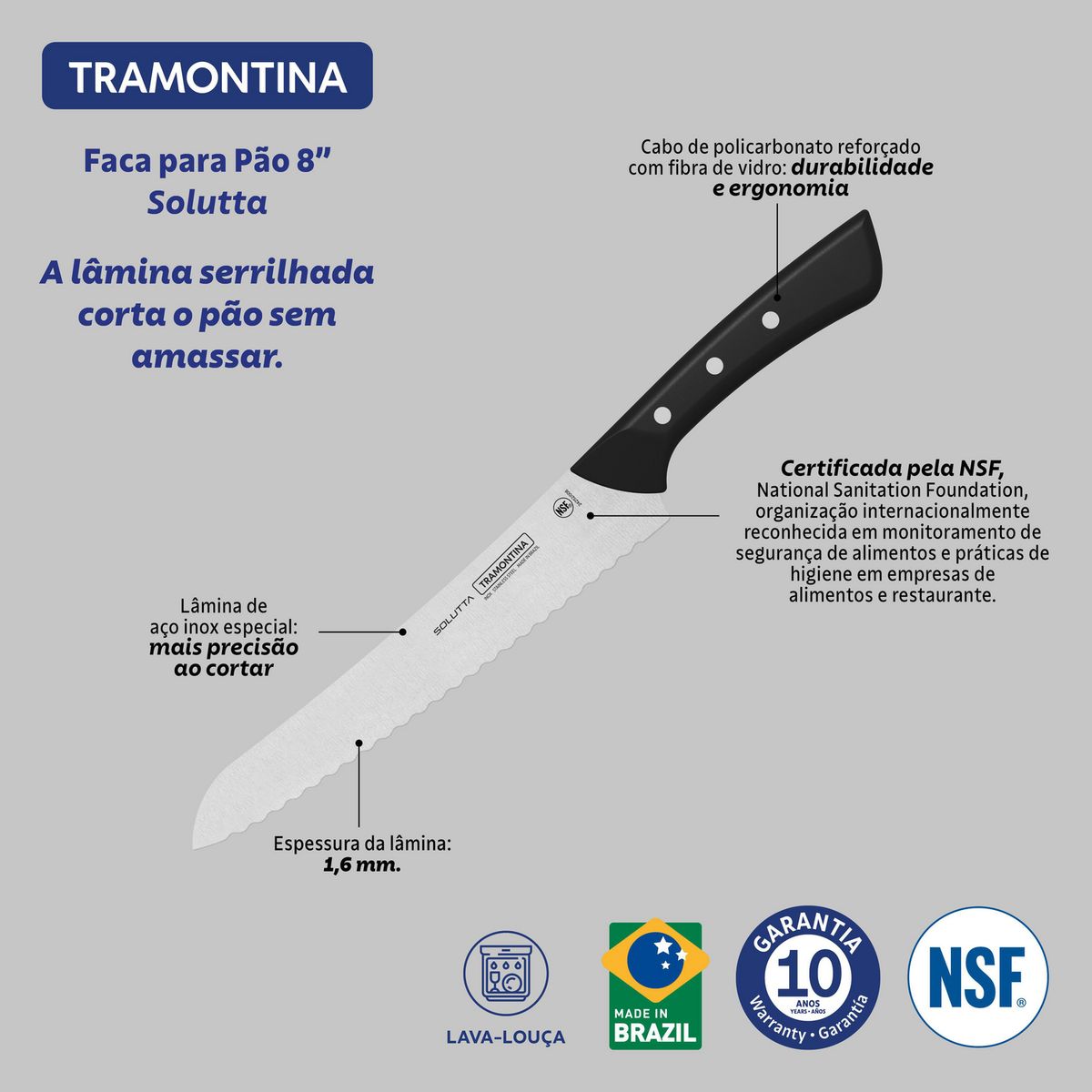 TRAMONTINA - Cuchillo para Pan Tramontina Solutta 8" Mango