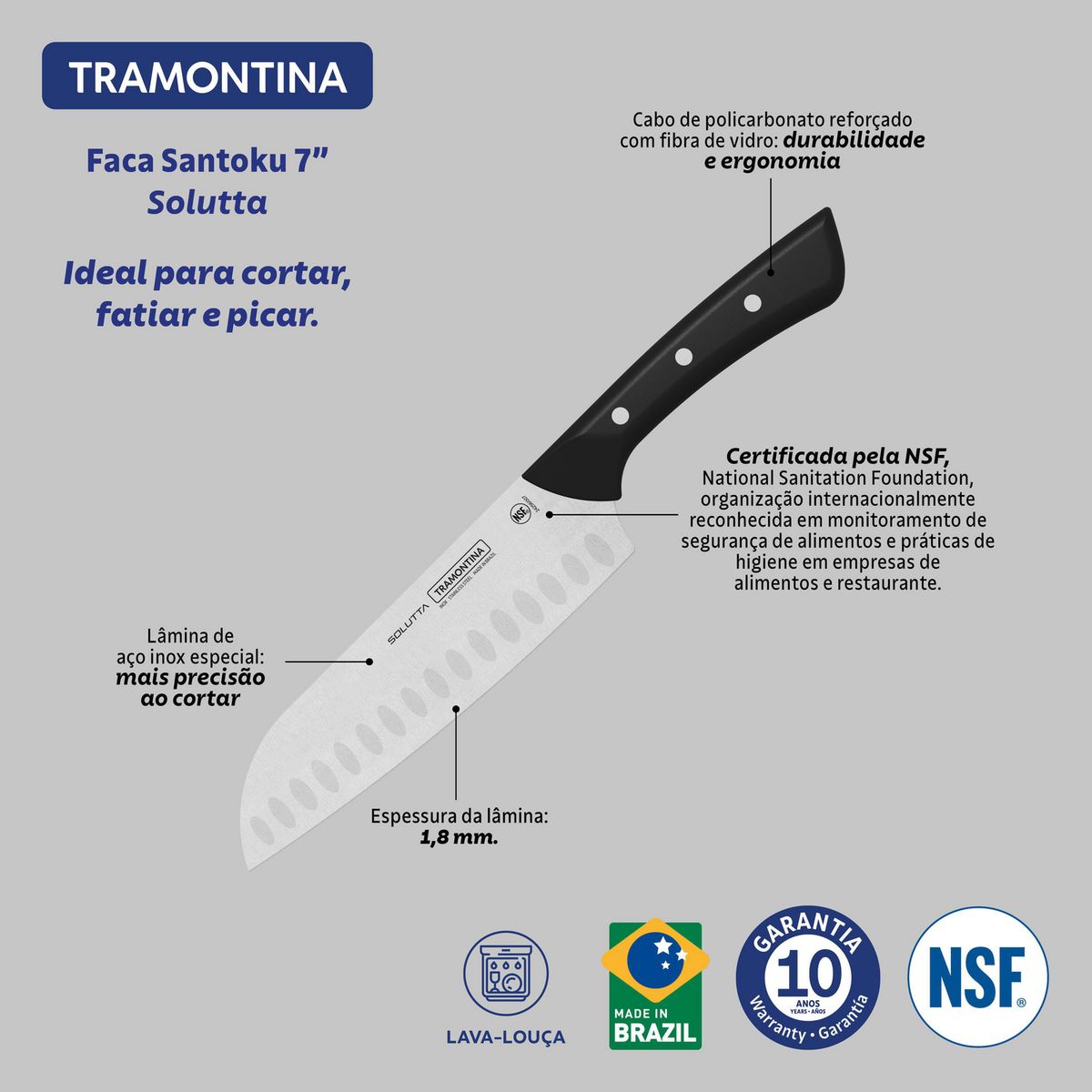TRAMONTINA - Cuchillo Carnicero Tramontina Solutta 7 Pulgadas Inoxidable