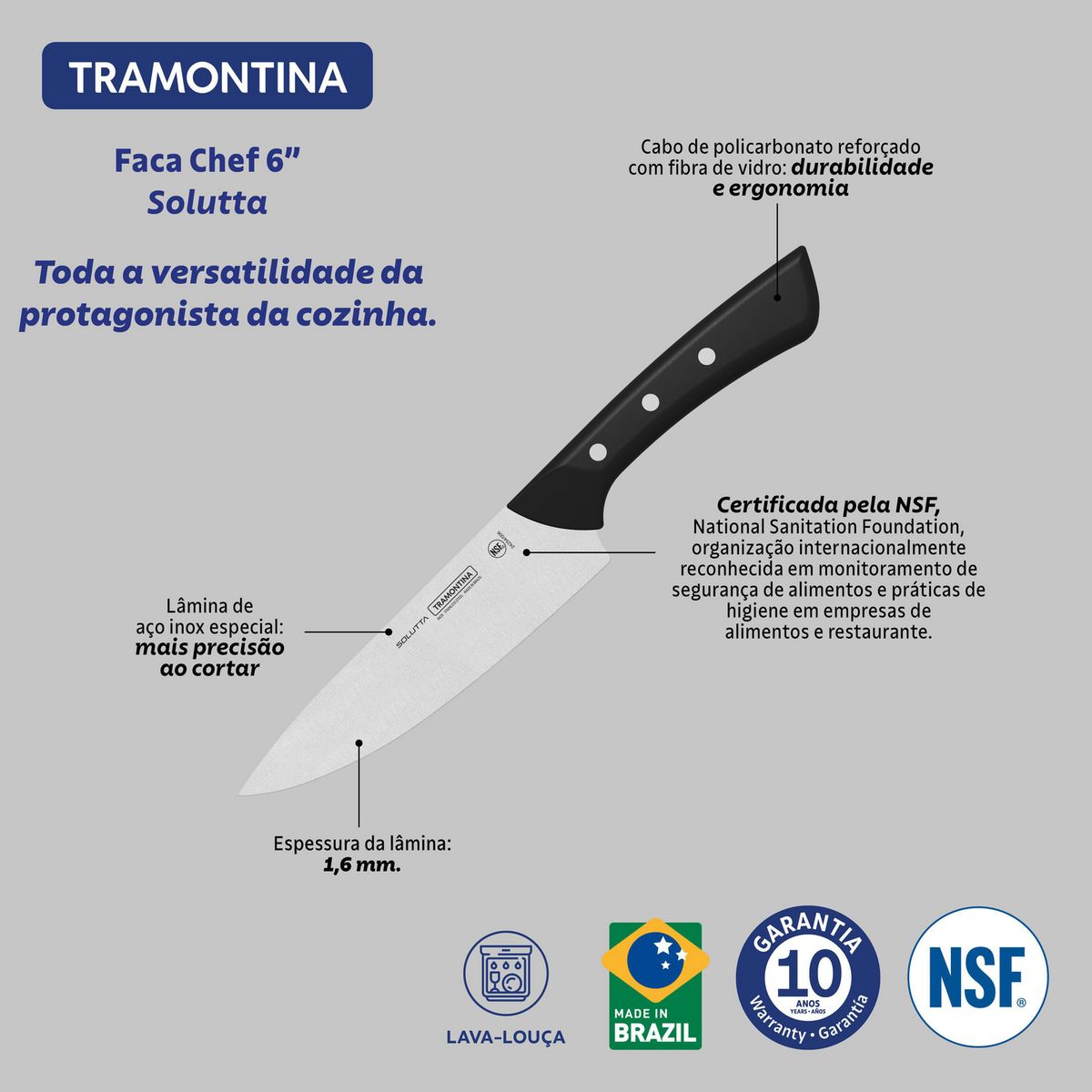 TRAMONTINA - Cuchillo Cocinero Tramontina Solutta Inoxidable 15 cm