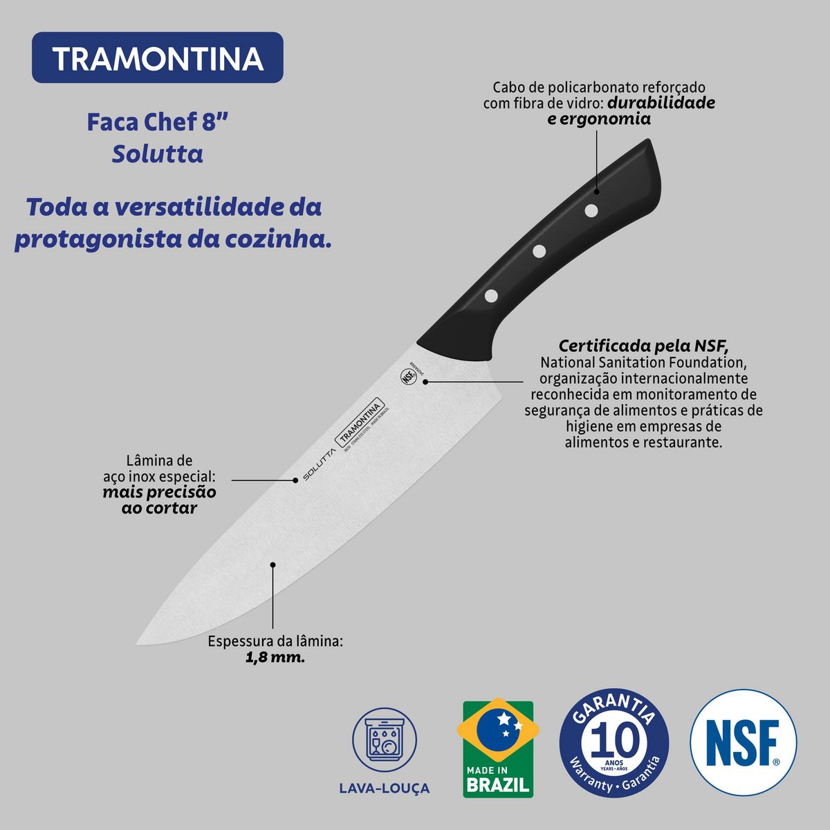 TRAMONTINA - Cuchillo Cocinero Tramontina Solutta 8 Pulgadas Inoxidable