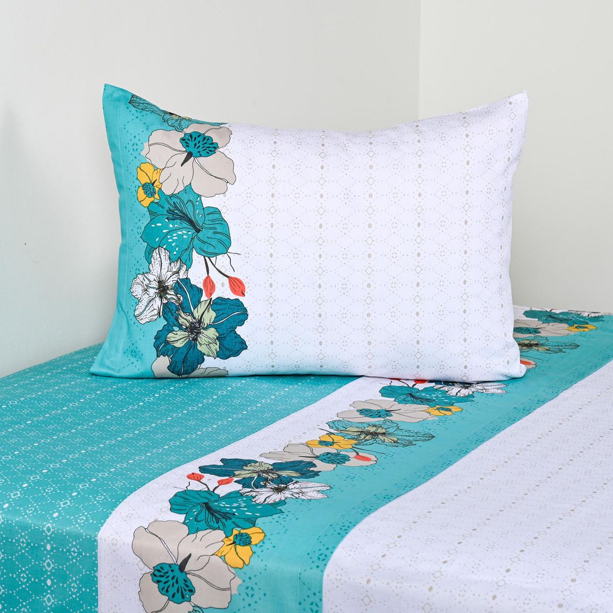 CANNON - Sabana Lavanda Lila 1.5 plazas 144 Hilos Celeste