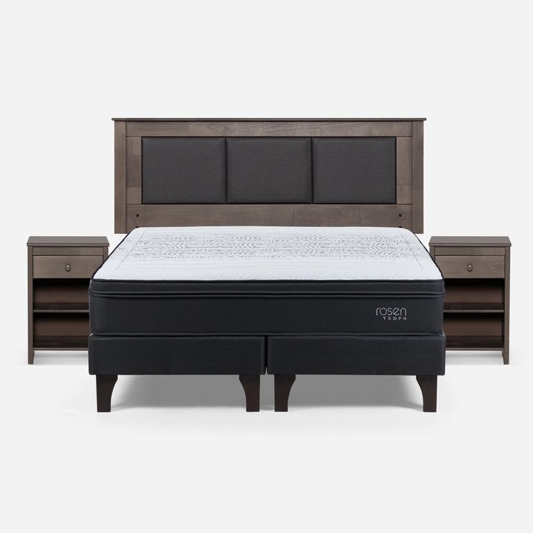 ROSEN Cama 2 Plazas Europea Tempo + Respaldo + 2 Veladores