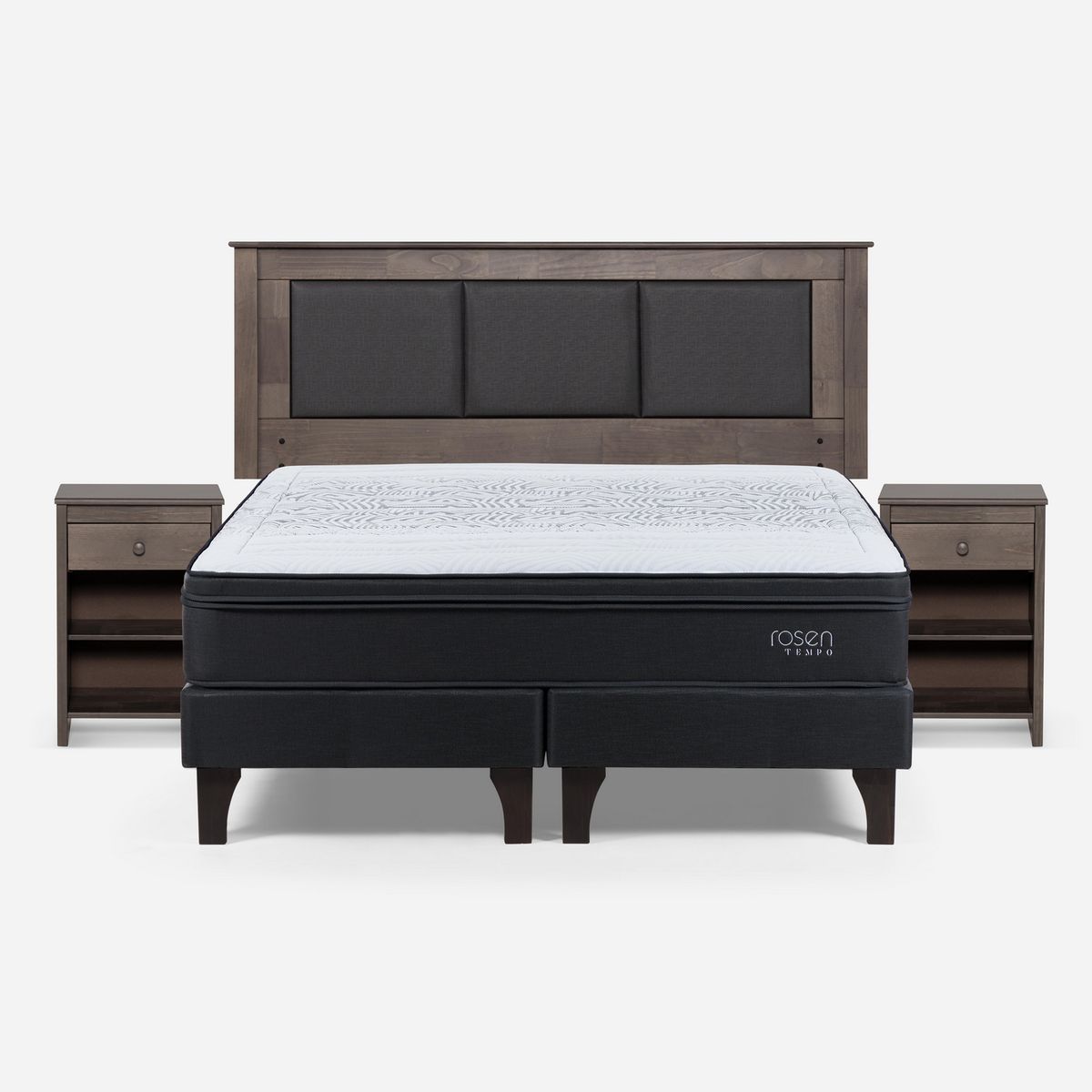 ROSEN - Cama 2 Plazas Europea Tempo + Respaldo + 2 Veladores